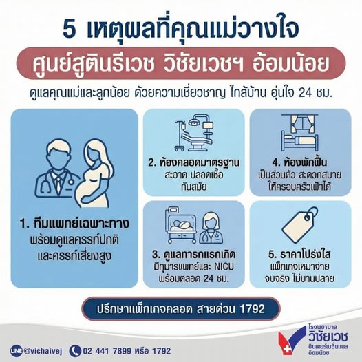 5 เหตุผลที่คุณแม่วางใจ ศูนย์สูตินรีเวช วิชัยเวชฯ อ้อมน้อย